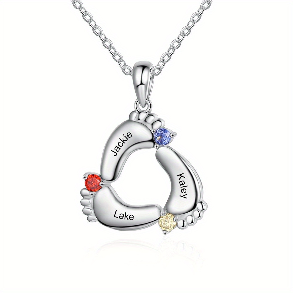 Personalized Silvery Footprint Necklace with Birthstones
